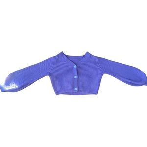 Purple button up cropped knit cardigan white buttons